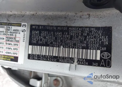 2008 Toyota Corolla Le из США, поврежденный, VIN 2T1BR32E68C872838